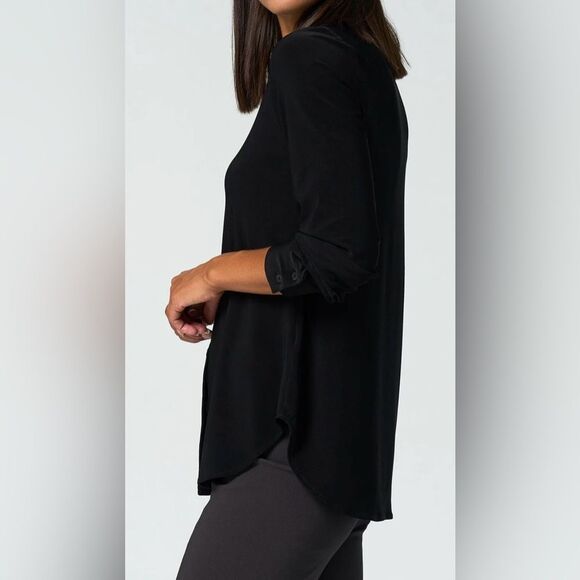 Franne Golde Black Harlow Button-Up Shirt size L NWT - Picture 2 of 12